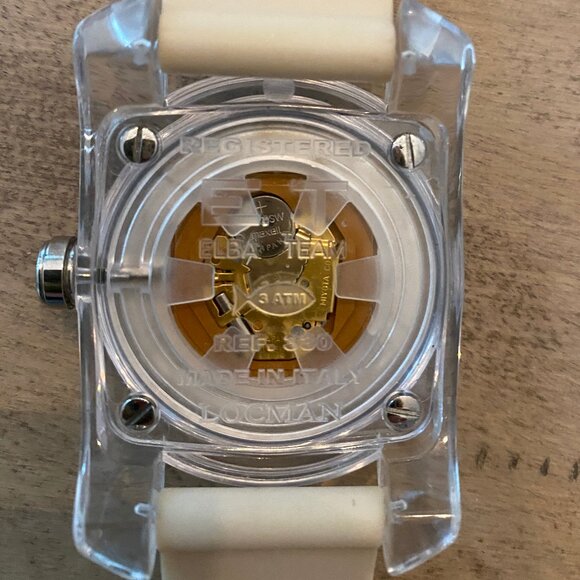 LOCMAN ELBA TEAM QUARTZ CLEAR WATCH SKY BLUE FACE NUDE SILICONE BAND DATE ITALY - Picture 3 of 4